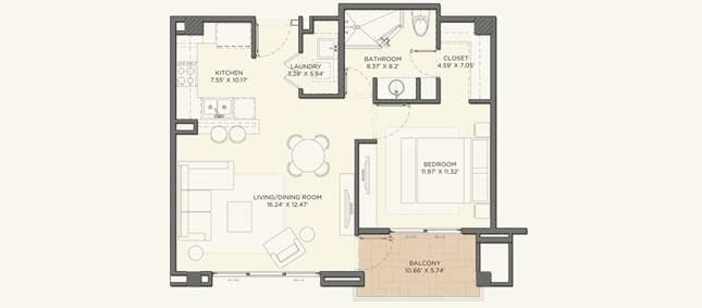 Model B - 67 m2 (721 sq. ft.) - Terraces & Balconies: 5 m2 (54 sq. ft.) Model B - 67 m2 (721 sq. ft.) - Terraces & Balconies: 5 m2 (54 sq. ft.)