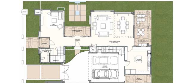 Casa 1 Lower Level - 310-330 m2 (3,336-3,552 sf) - Garage: 35 m2 (376 sf); Min. Lot 420 m2 (4,520 sf)