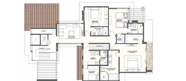 Casa 1 Model A - 310 m2 (3,336 sf) - Terraces & Balconies: 48 m2 (516 sf)