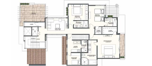 Casa 1 Model B - 310 m2 (3,336 sf) - Terraces & Balconies: 70 m2 (753 sf)