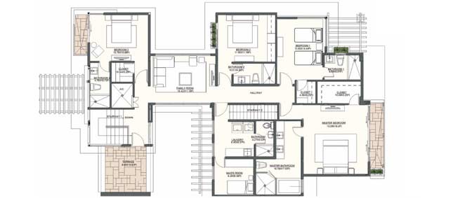 Casa 1 Model C -  330 m2 (3,552 sf) - Terraces & Balconies: 65 m2 (699 sf)