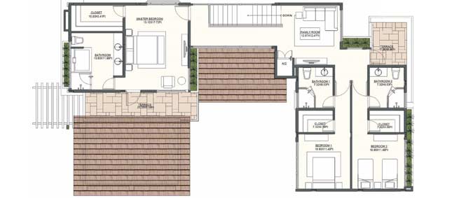 Casa 2 Model A - 290 m2 (3,078 sf) - Terraces & Balconies: 59 m2 (635 sf)
