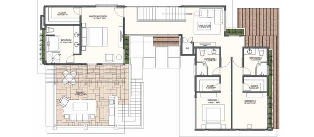 Casa 2 Model B - 291 m2 (3,122 sf) - Terraces & Balconies: 81 m2 (872 sf)