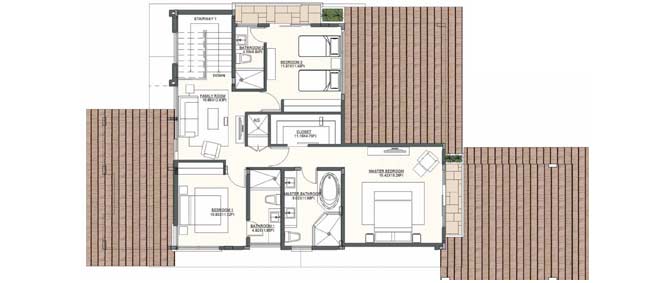 Casa 3 Model A - 257 m2 (2,766 sf) - Terraces & Balconies: 62 m2 (667 sf)
