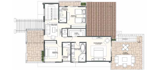 Casa 3 Model B - 257 m2 (2,766 sf) - Terraces & Balconies: 122 m2 (1,313 sf)