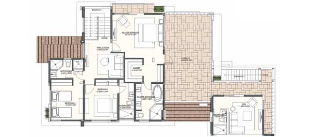 Casa 3 Model C - 276 m2 (2,970 sf) - Terraces & Balconies: 115 m2 (1,237 sf)