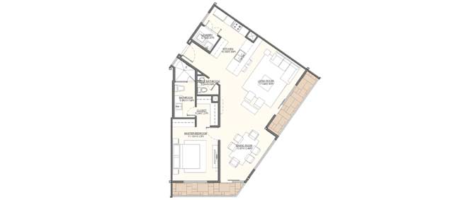 Residence A1 - 103.21 m2 (1,110.9 sf) - Terraces & Balconies: 10.88 m2 (117.11 sf) Residence A1 - 103.21 m2 (1,110.9 sf) - Terraces & Balconies: 10.88 m2 (117.11 sf)