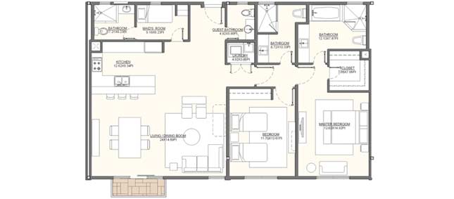 Residence B5 - 151.50 m2 (1,630.7 sf); - Terraces & Balconies: 3.0 m2 (32.29 sf) Residence B5 - 151.50 m2 (1,630.7 sf); - Terraces & Balconies: 3.0 m2 (32.29 sf)