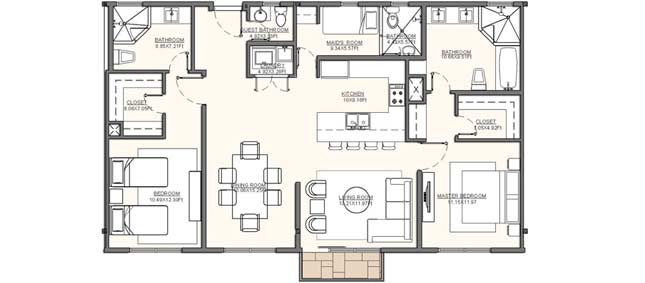 Residence B7 - 127.97 m2 (1,377.46 sf); - Terraces & Balconies: 2.90 m2 (31.22 sf) Residence B7 - 127.97 m2 (1,377.46 sf); - Terraces & Balconies: 2.90 m2 (31.22 sf)